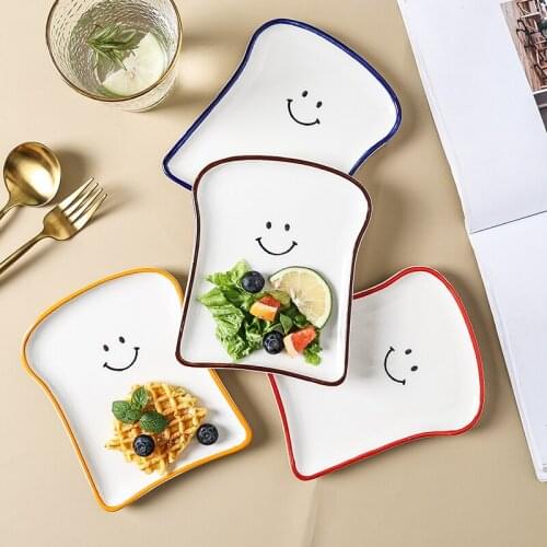 Cute Smile Face Plates Ceramic Cake Breakfast Plate Bread Salad Tray Dessert Dish Lovely Toast Shaped Tableware Creative Gifts