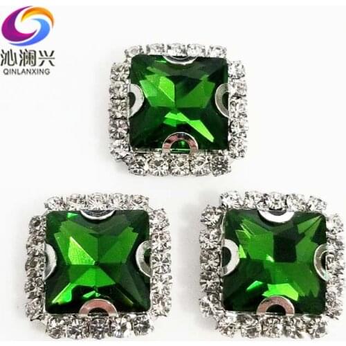 Grass green square shape high quality Crystal glass buckle,silver bottom sew on rhinestones for Diy/jewelry accessories SQK21