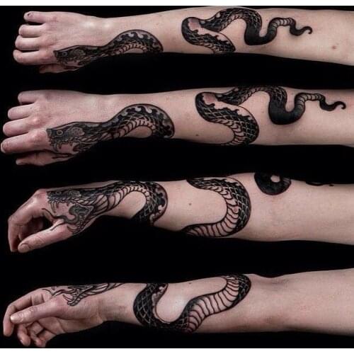 Big Size Black Python Anaconda Temporary Tattoos Tatuajes Temporales Waterproof Fake Tattos Men Women Arm Body Art Tatoos Deca