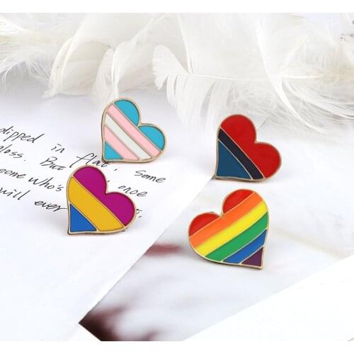 Colorful Rainbow Heart Brooches Lesbian Gay Pride LGBT Enamel Pins Metal Button Badges Friends Couple Gift Lapel Jackets Jewelry