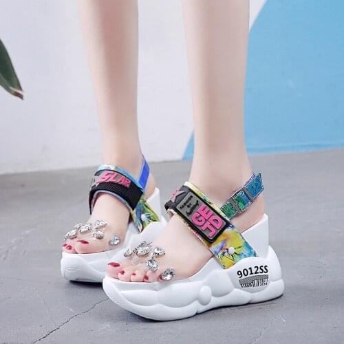 2020 Summer Women Sandals Fashion Transparent Diamond Wedge Sandal Rhinestone High Heels Chunky Platform Shoes Woman
