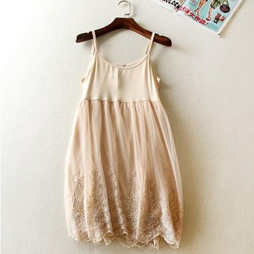 Spring Summer Lace Floral Embroidery Dress Women Mori Girl Sleeveless Mesh High Waist Spaghetti Strap Mini Party Dress C005