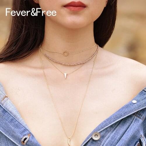 Fever&Free Female Fashion Jewelry Sexy Choker Necklace Multilayer Half-Moon Women Necklace & Pendant Collier Femme For 2020 Gift
