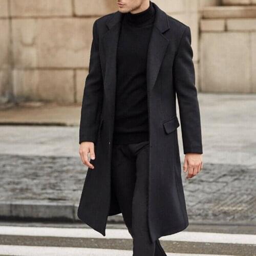 Winter Men Coats Woolen Solid Long Sleeve Jackets Fleece Men Overcoats Streetwear Fashion Long Trench Outerwear 2020 3XL