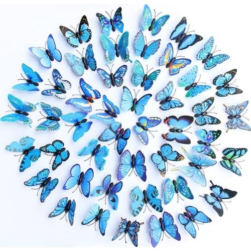1pcs Multicolor Double Layer Wings 3D Butterfly Wall Sticker Magnet PVC Butterflies Party Kids Bedroom Fridge Decor Magnetic 6CM