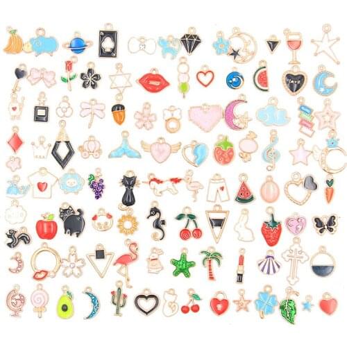 100PCS Different Styles Mix Size Color Alloy Metal Drop Oil Charms KC Gold Pendant For DIY Bracelet Necklace Jewelry Making