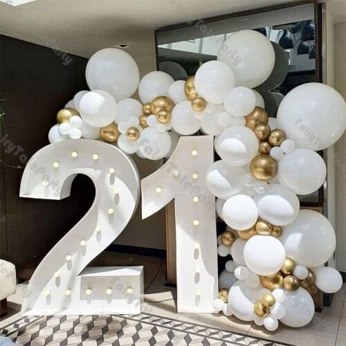 104 Matte White Wedding Anniversary Balloons Garland Chrome Gold Balloon Arch Gender Reveal Baby Shower Birthday Party Supplies