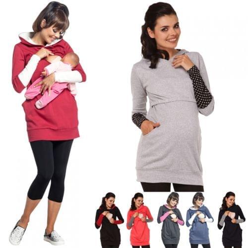 Maternity 2in1 Pregnancy and Discreet Nursing Hoodie Top Easy Breastfeeding New