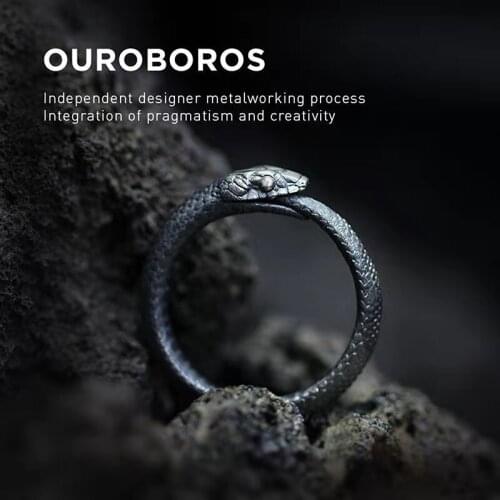 2021 New Design Black Live Mouth Ouroboros Pair Ring Dark Pioneer Party Gift Gothic Snake Ring Female Jewelry Punk Accessories