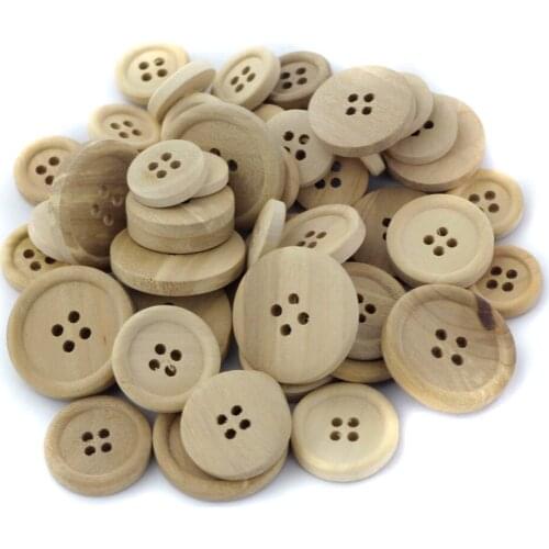 50 Pieces 4 Hole Wood Buttons Scrapbooking Sewing Buttons 15mm 20mm 25mm Round