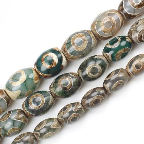 8-16mm Green Antique Tibet Dzi agates 3eyes Drum shape Beads,For DIY Necklace Bracelat Jewelry Making
