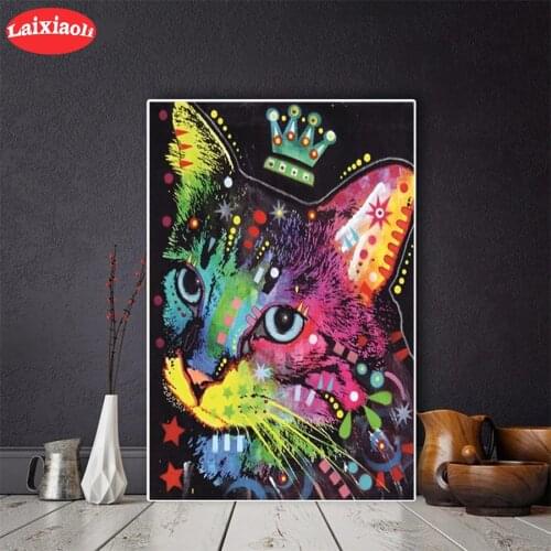 5D DIY Diamond Embroidery Abstract colorful animal cat crown Picture Diamond Painting Cross Stitch Mosaic New Arrival Wall Art