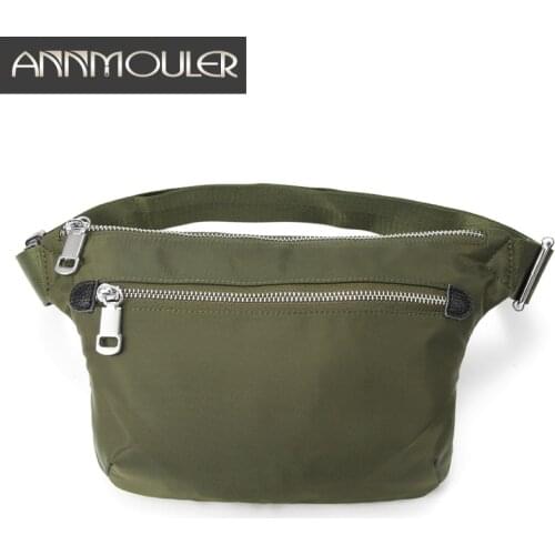 Annmouler Large Women Chest Bag Polyester Waist Bag Pack Black Fanny Pack Double Zipper Phone Pocket Purse Hand-free Bag