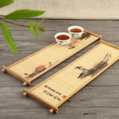 Bamboo mat dry brewing small tea tray tea mat printing fengcha drag rectangular bamboo tray tea tray