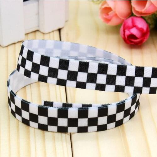 DHK 5/8'' 5yards Fold Over Elastic FOE plaid printed headband hair band diy decoration OEM Wholesale C447