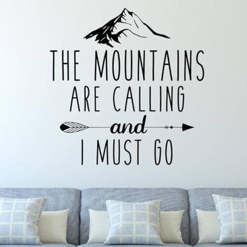 Travel Wall Decals Quotes The Mountains are Calling and I Must Go Adventure Wall Sticker Vinyl Home Room Decor Wallpaper X137