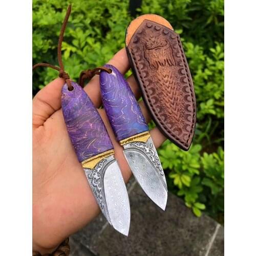 Phantom-small olive collection knife/imported forging Damascus core steel (85 layers) blade carving (parthenocissus leaf totem
