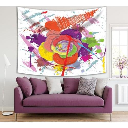 Tapestry Rose Flowers Pattern with Paint Strokes, Splashes, Summertime Garden Modern Artistic Home Decor