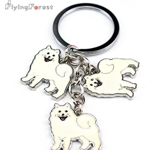 Keychains Hot Samoyed Animal Dogs Keychain Metal Pendant Charm Handmade Gifts For Pet Lovers Dog Jewelry Woman Key Ring Holder