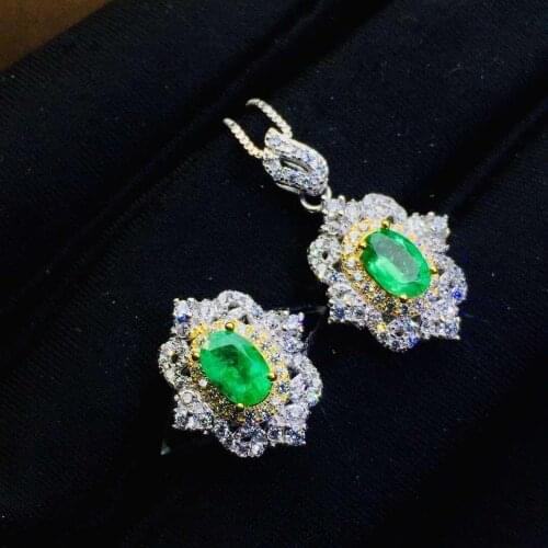 Emerald jewelry set Natural and Real Emerald 925 sterling silver 1pc pendant,1pc ring