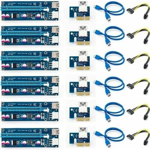 6pcs New Arrival PCI-E Riser Card 1x to 16x VER 006C Mining Extender Board High Quality PCI-E to USB 3.0 Adapter for Mining Rigs
