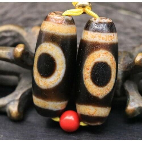 Collectible Treasure Unique Energy LKbrother Sauces pair of Energy Tibetan Old Agate Oily Heaven&Earth totem dZi Bead 3