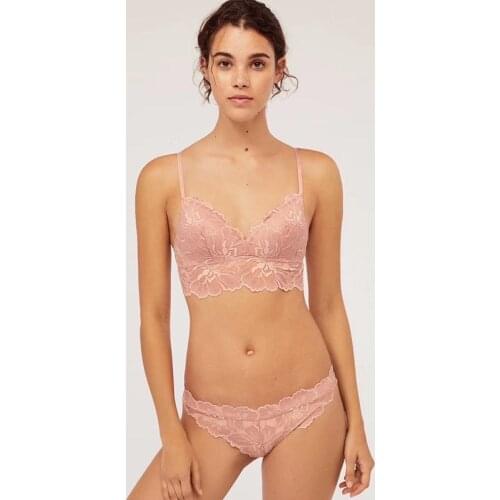 Fashion thin Triangle cup lace sexy thin deep V-neck push up underwear color bra set