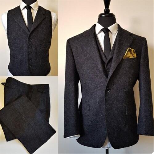 Custom Mens Suit Winter WoolenThickened Formal V-Neck Long Slim-Fit Single-Button Cocktail Party Suit