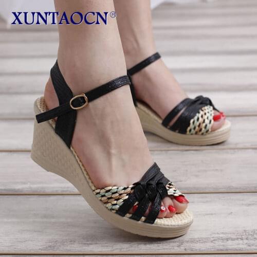 Summer Platform Open Toe Sandals Womens Belt Knotted Wedges Shoes Ladies Ankles Bound With High Heels Dress Bridesmaid Sandals