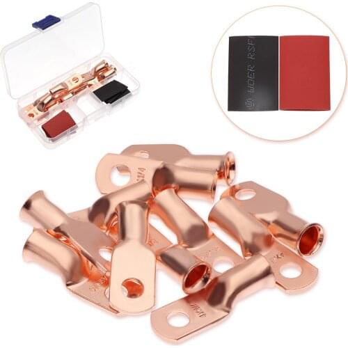 AWG 1/2/4/8 Copper Ring Terminal Wire Cable Crimp Connector Bare Car Battery Terminals Soldered Assortment Connectors Kit