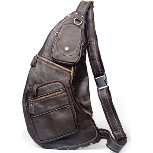 Men Genuine Leather Chest Bag famous brand Chest Shoulder Messenger Bags Casual Vintage Sling Back Pack of the