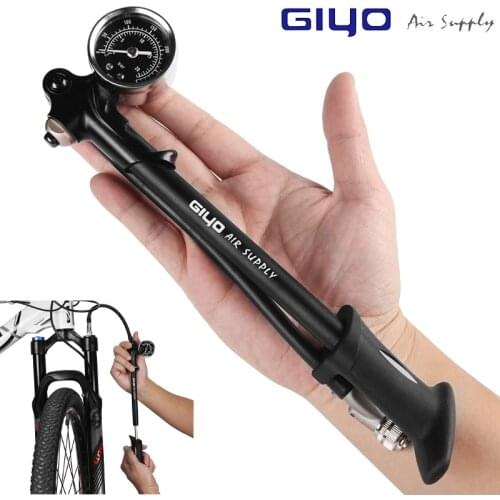 GIYO 300PSI Air Supply Inflator Bicycle Pump To Inflate Fork Shock Fits Schrader With psi/bar Gauge Bleeder Foldable Hose GS02D