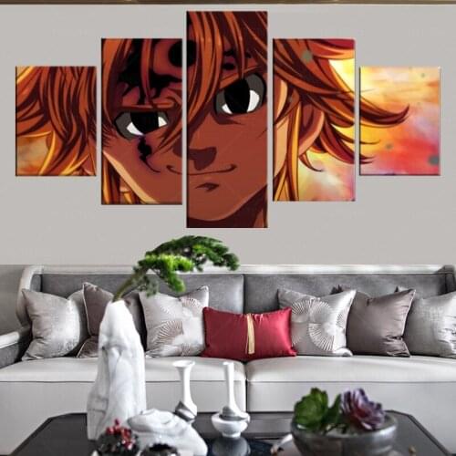Wall Art Children Room Home Decorative 5 Piece The Seven Deadly Sins Anime Painting Canvas HD Prints Meliodas Pictures Framework