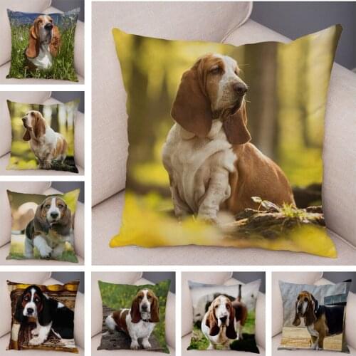 Basset Hound Dog Printed Cushion Cover for Sofa Home Car Decor Cute Pet Animal Pillowcase Super Soft Short Plush Pillow Case