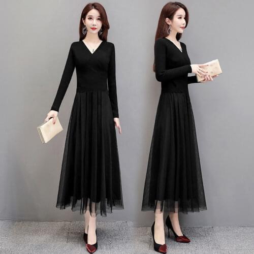 New Womens Tops Sweater Sweater Stitching Mesh Autumn Dress Woman Dresses Vestido De Mujer Femme Robe