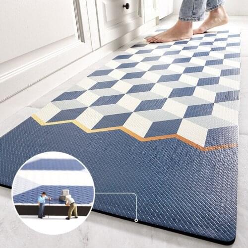 New home anti slip and oil proof kitchen mat home PU leather foot pad geometric strip carpet