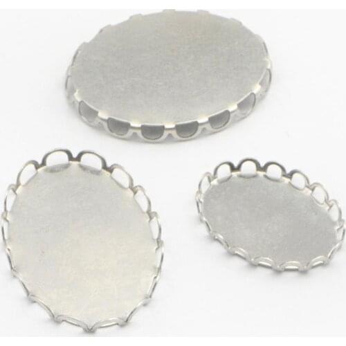 200PCS 18*13mm 18*25mm Oval Cabochon Base Connectors Settings Stainless Steel Lace Bezel Setting For Jewelry Making