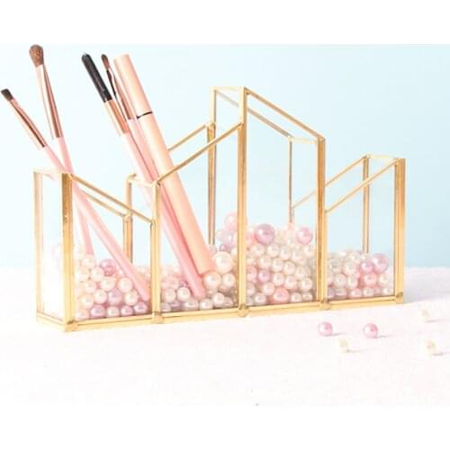 Transparent Glass Makeup Brush Storage Box Cosmetics Container Ring Pencil Lipstick Holder Make Up Brushes Organizer