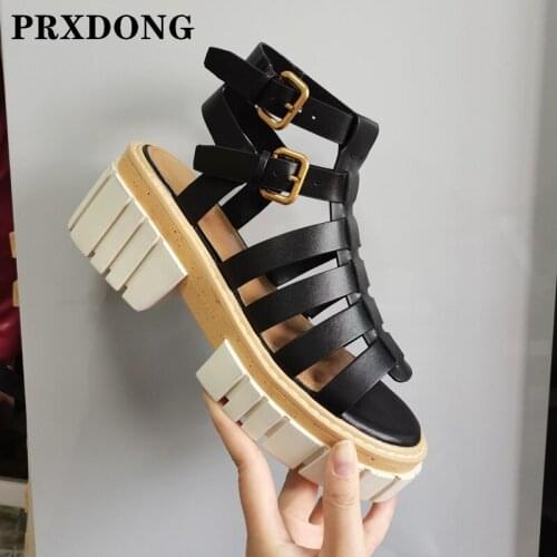 Women‘s Sandals Genuine Leather High Heels Ankle Strap Platform Shoes Woman Summer Dress Casual Punk Shoes Gladiator Sandals 39