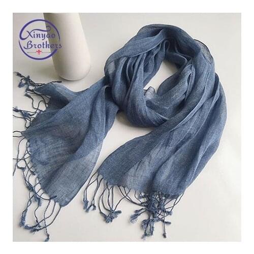 100% Linen Solid Color Mens' Scaves Summer Spring Japanese Style Air Conditional Shawls Large Size Wraps With Tassels 45x200cm