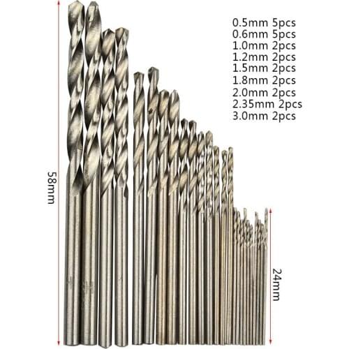 25Pcs 0.5-3.0mm HSS High Speed Steel Mini Drill Twist Drill Bits Set For Dremel Rotary Tool For Woodworking Plastic And Aluminum