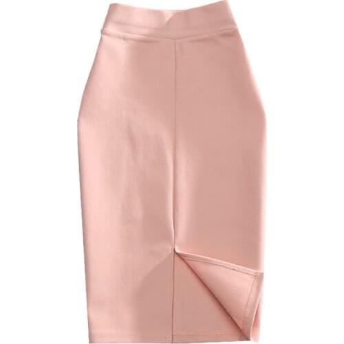 Summer Womens Skirts Korean Style Solid Color All-match Slit Skirt New Elastic Waist Slim Female Skirts GX525