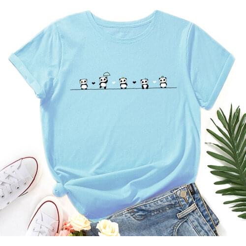 Panda Bear Family Shirt for Women Cute Heart Baby Pandas Bears T-Shirt Animal Lover Graphic Tee Summer Cotton Short Sleeve Tops