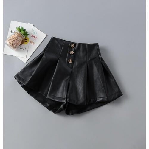 2-7 year high quality girl clothing 2020 new autumn casual fashion kid children short solid girl leather pants