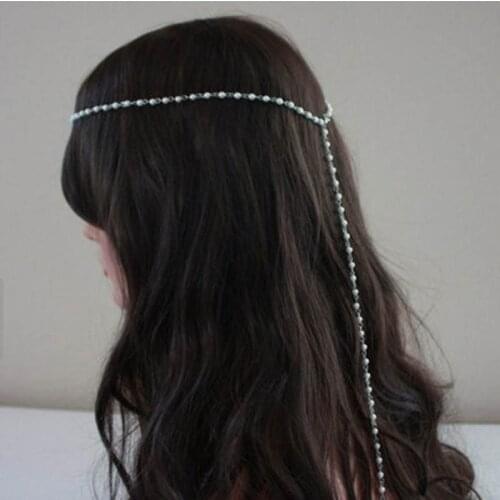 Hair decoration band head dress headbands fashion indian boho head piece imitation pearl women head chain jewelry accessories