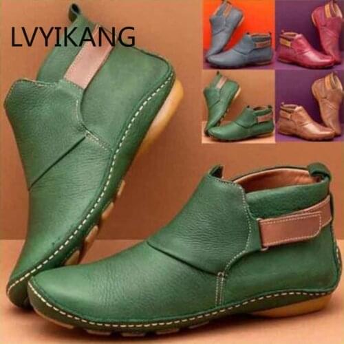 BLWBYL Ankle Boots For Women Autumn Winter Cross Strips Vintage Women Punk Boots Shoes Ladies Flat Women Boots Woman