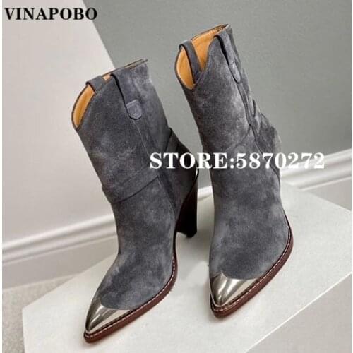 2020 New High Quality Thick High Heels Fashion Women Ankle Boots metal Pointed Toe Footwear Female Winter Boots Woman Black Shoe