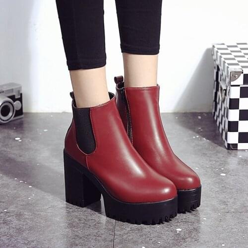 Womens Boots Autumn/Winter Chelsea Boots High Heel Ankle Boots Women Round Toe Platform Pumps Fashion Side Zipper Slip-on Boots
