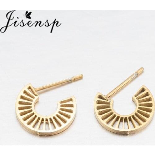 Jisensp Punk Half Round Circle Earrings Women Ear Studs Geometric Curve Shaped Stainless Steel Earrings Jewelry Gift Accessory
