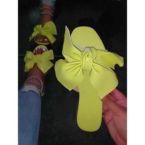 2021 Summer New Womens Flat Sandals Fashion Open Toe Bow Slippers Outdoor Beach Shoes Solid Color Leisure Plus Size 43